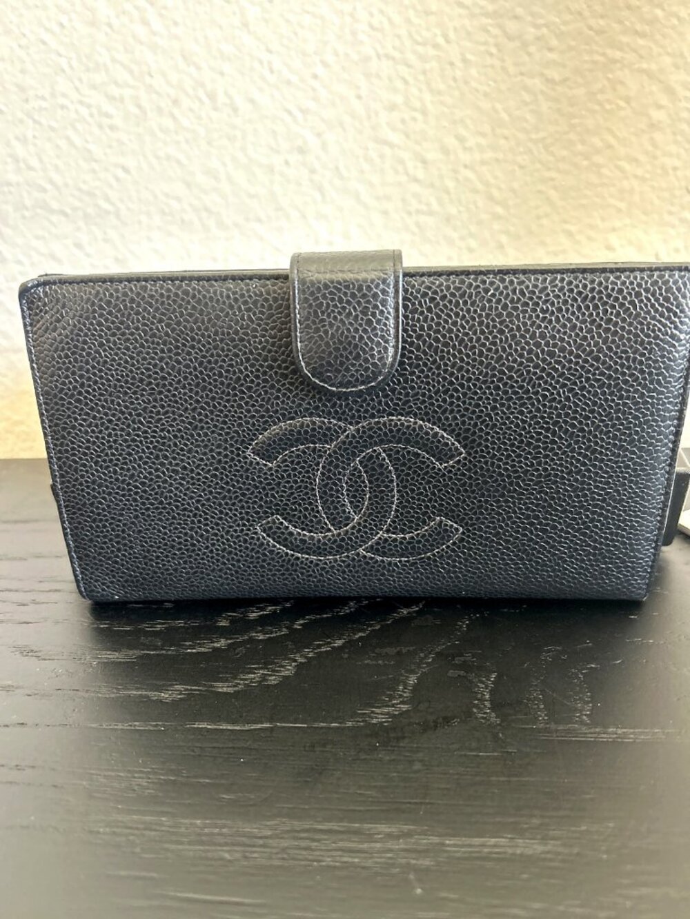 Chanel Timeless CC French Wallet Black Caviar Leather Long Gold Hardware with Bo